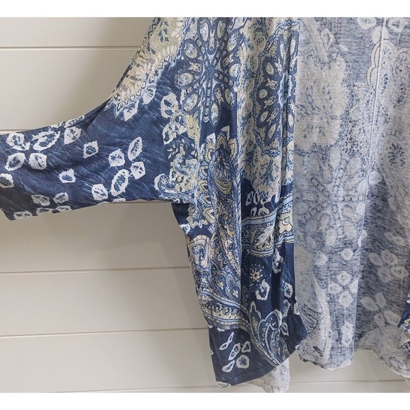 Chicos Cool Paisley Mona Cardigan Size 2 Blue Green Paisley Linen Blend Boho - Picture 2 of 8